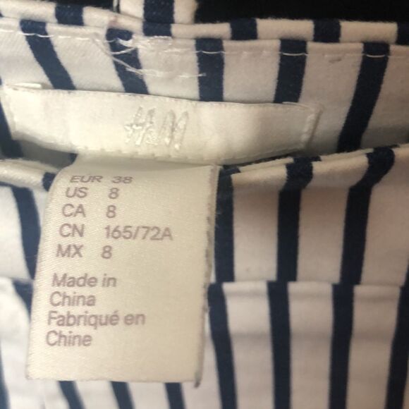 H&M Womens Pinstriped Mid Rise Straight Leg Trouser Pants Navy Blue White Size 8 - Picture 5 of 6